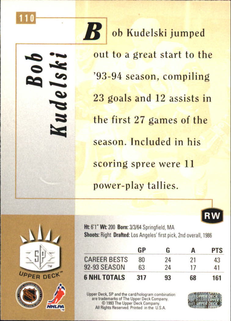 1993-94 Upper Deck SP Inserts #110 Bob Kudelski back image