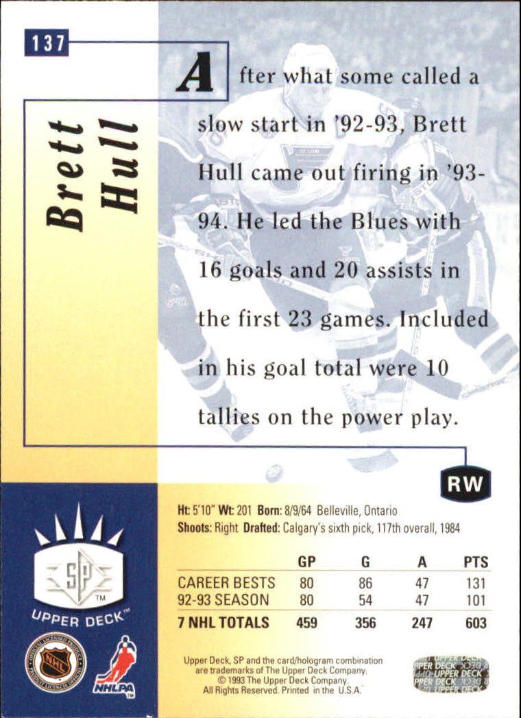 1993-94 Upper Deck SP Inserts #137 Brett Hull back image