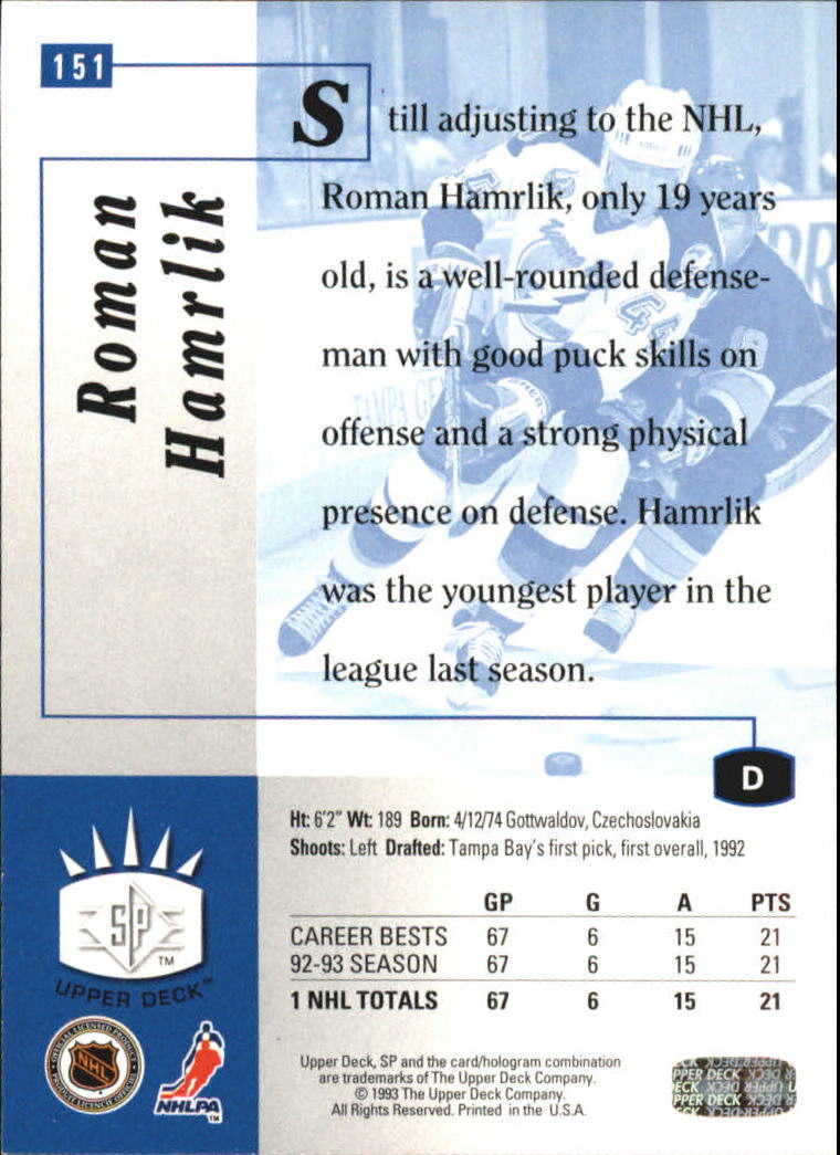 1993-94 Upper Deck SP Inserts #151 Roman Hamrlik back image