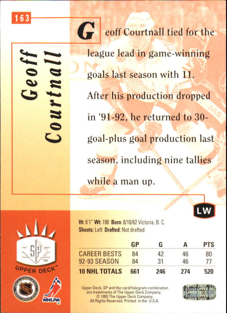 1993-94 Upper Deck SP Inserts #163 Geoff Courtnall back image