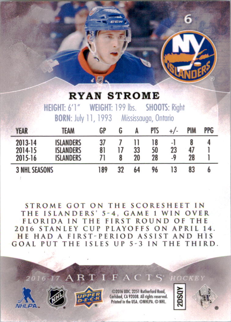 2016-17 Artifacts #6 Ryan Strome back image