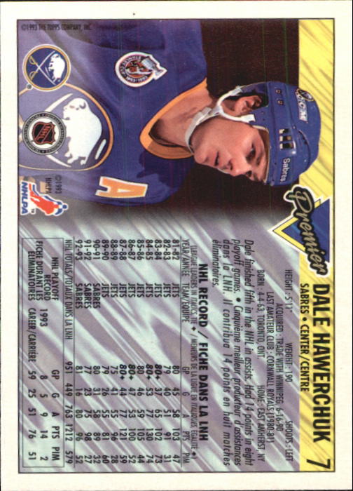 1993-94 OPC Premier #7 Dale Hawerchuk back image