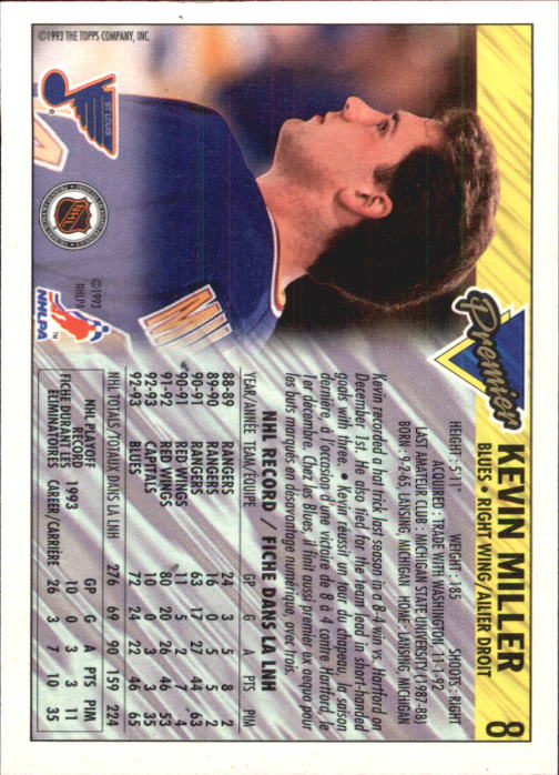 1993-94 OPC Premier #8 Kevin Miller back image