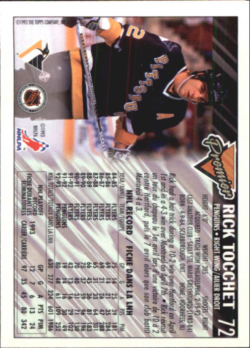 1993-94 OPC Premier #72 Rick Tocchet back image