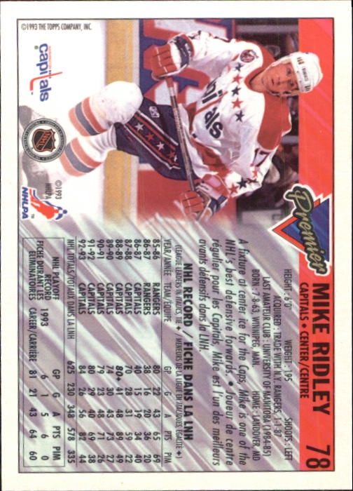 1993-94 OPC Premier #78 Mike Ridley back image