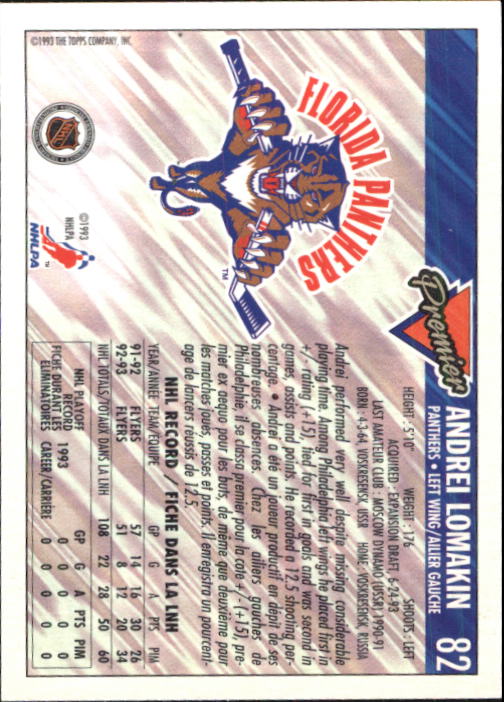 1993-94 OPC Premier #82 Andrei Lomakin back image