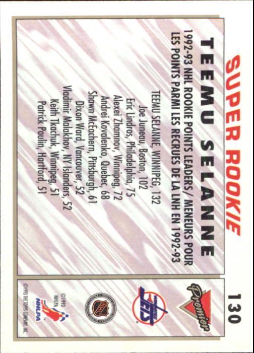 1993-94 OPC Premier #130 Teemu Selanne SR back image