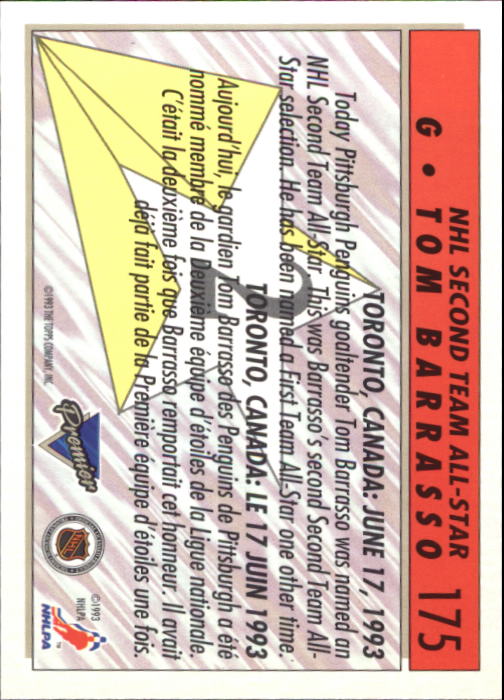 1993-94 OPC Premier #175 Tom Barrasso AS back image