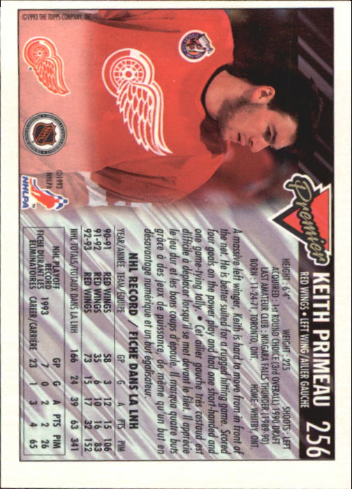 1993-94 OPC Premier #256 Keith Primeau back image