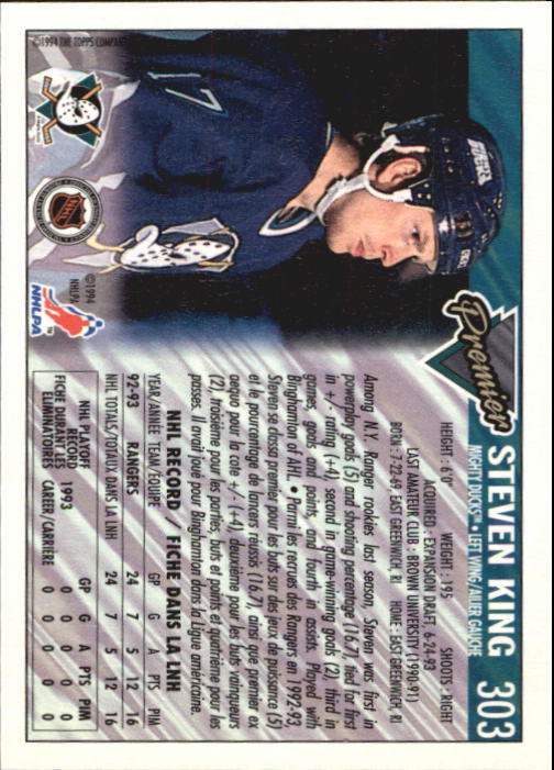 1993-94 OPC Premier #303 Steven King back image
