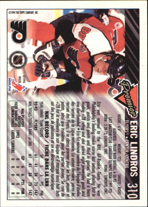1993-94 OPC Premier #310 Eric Lindros back image