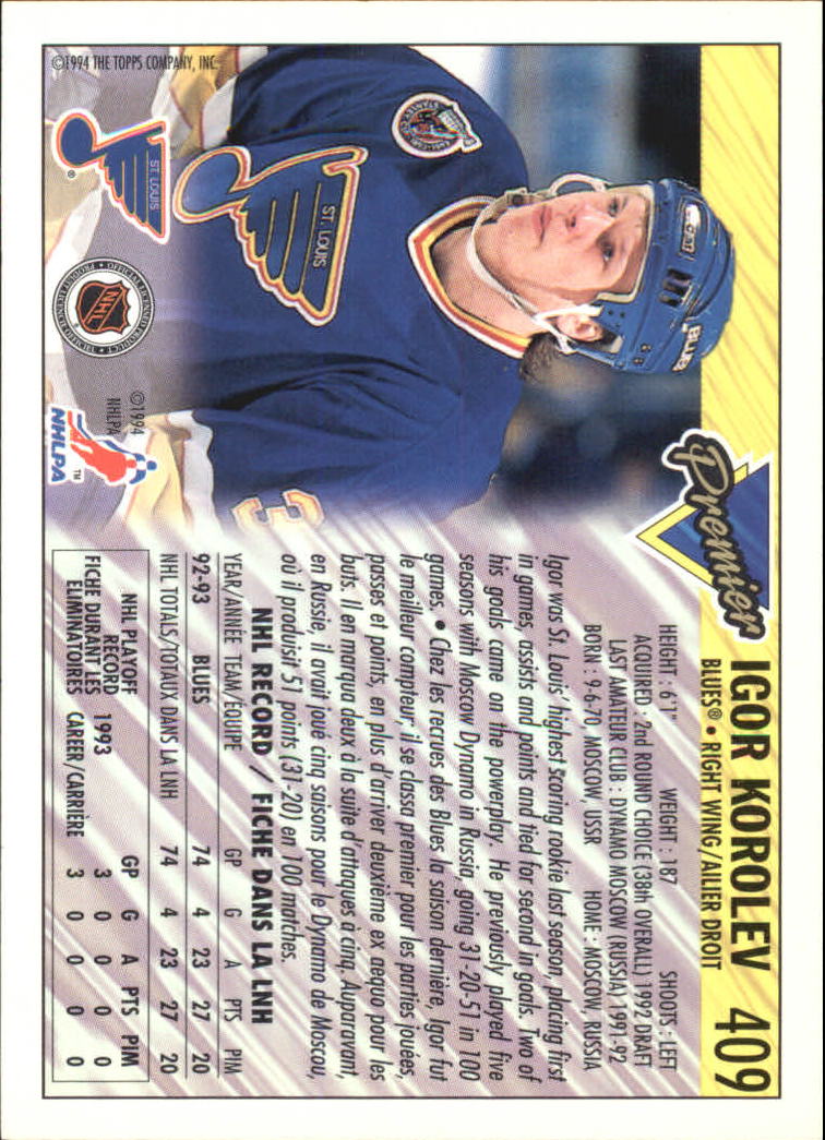 B1109- 1993-94 OPC Premier Hockey Card #s 401-528 -You Pick- 15+ FREE US SHIP - Picture 10 of 142