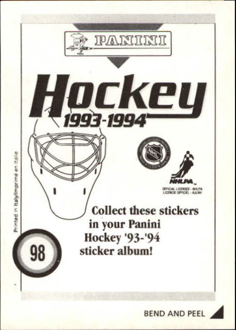 1993-94 Panini Stickers #98 John Vanbiesbrouck back image