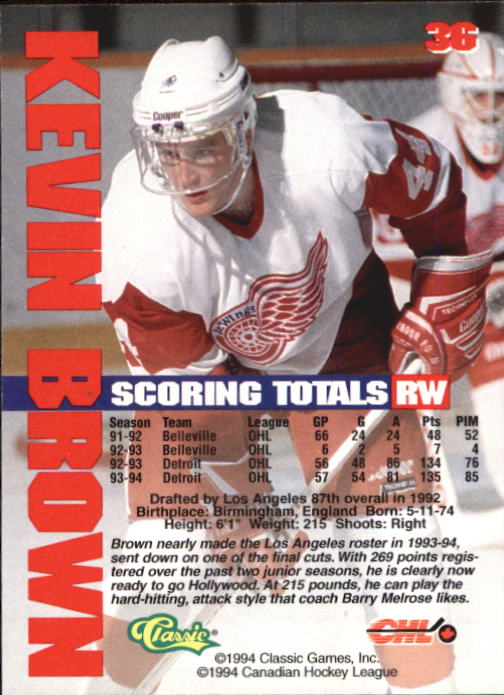 1994 Classic #36 Kevin Brown back image