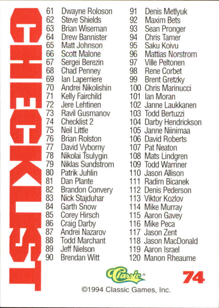 B1180 - 1994 Classic Hockey verschiedene Einsteckkarten - Ihre Auswahl - 15+ KOSTENLOSER US-VERSAND - Bild 131 von 257
