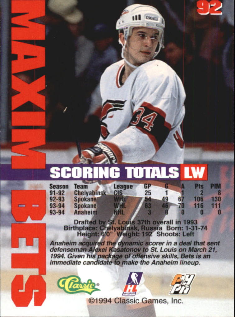 B1180 - 1994 Classic Hockey verschiedene Einsteckkarten - Ihre Auswahl - 15+ KOSTENLOSER US-VERSAND - Bild 163 von 257