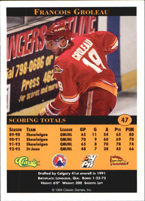 1994 Classic Pro Prospects #47 Francois Groleau back image