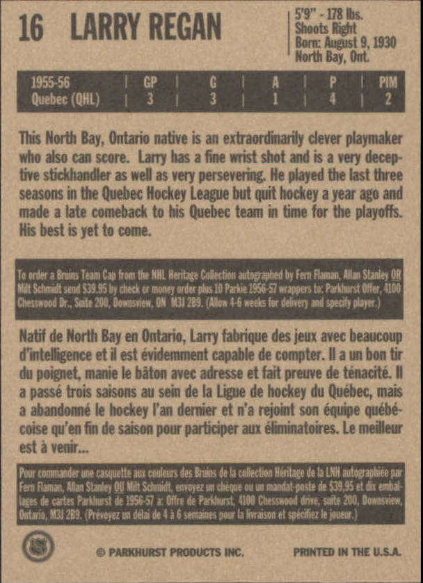 1994 Parkhurst Missing Link #16 Larry Regan back image