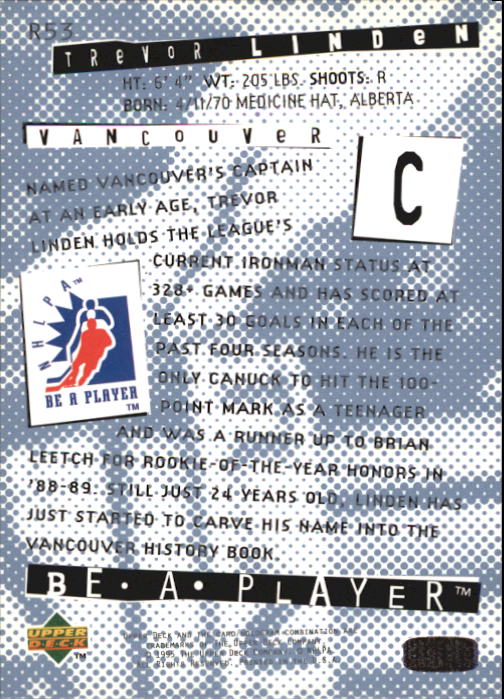 1994-95 Be A Player #R53 Trevor Linden back image