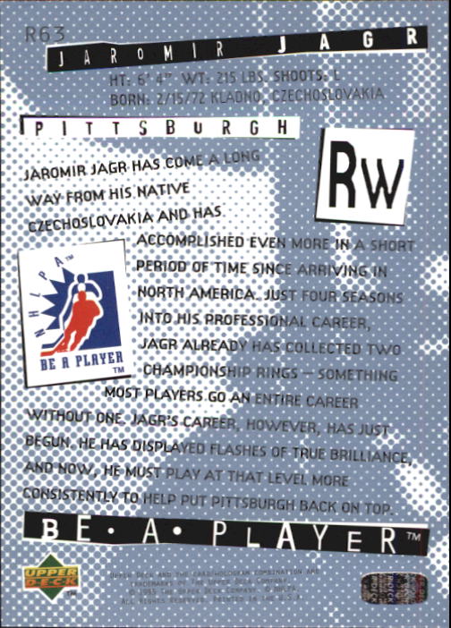 1994-95 Be A Player #R63 Jaromir Jagr back image
