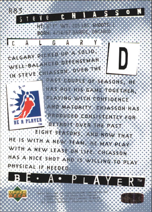 1994-95 Be A Player #R83 Steve Chiasson back image