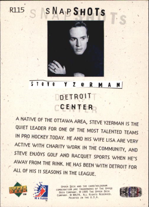 1994-95 Be A Player #R115 Steve Yzerman back image