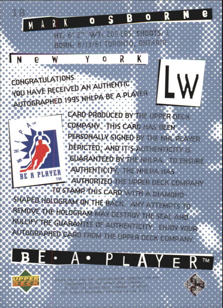 1994-95 Be A Player Autographs #18 Mark Osborne back image