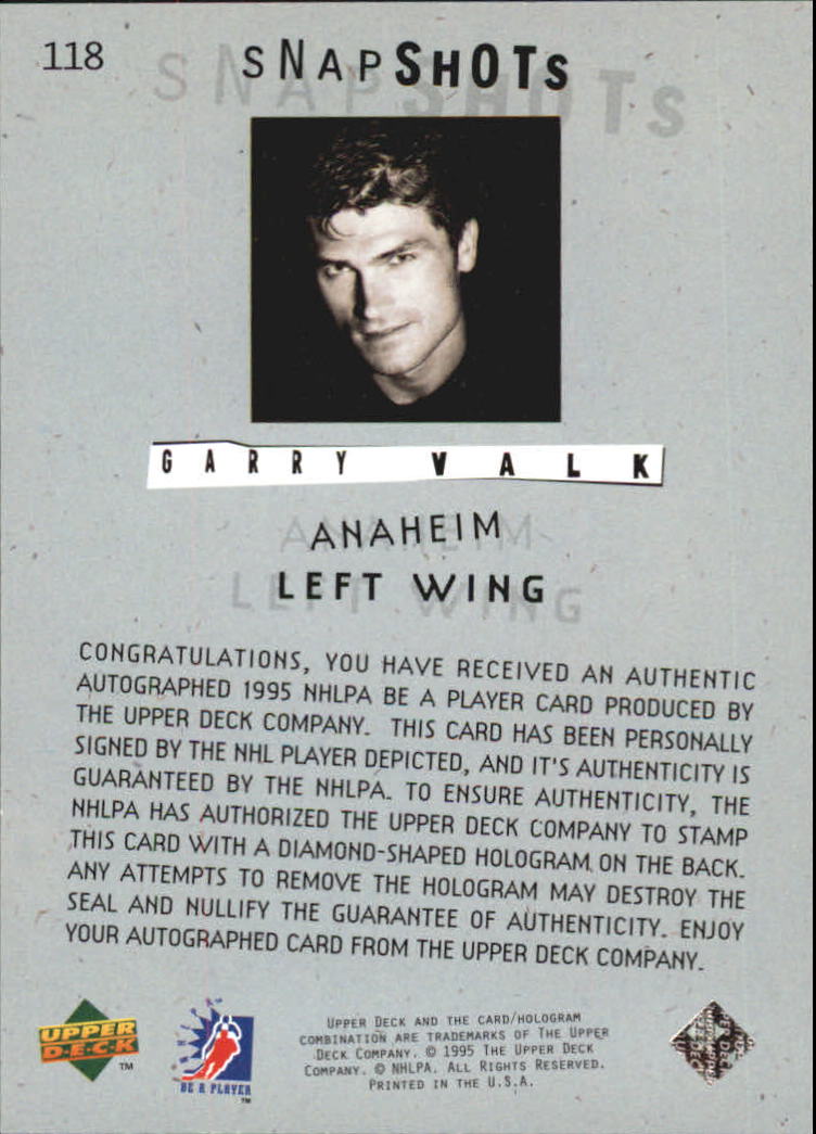 1994-95 Be A Player Autographs #118 Garry Valk back image