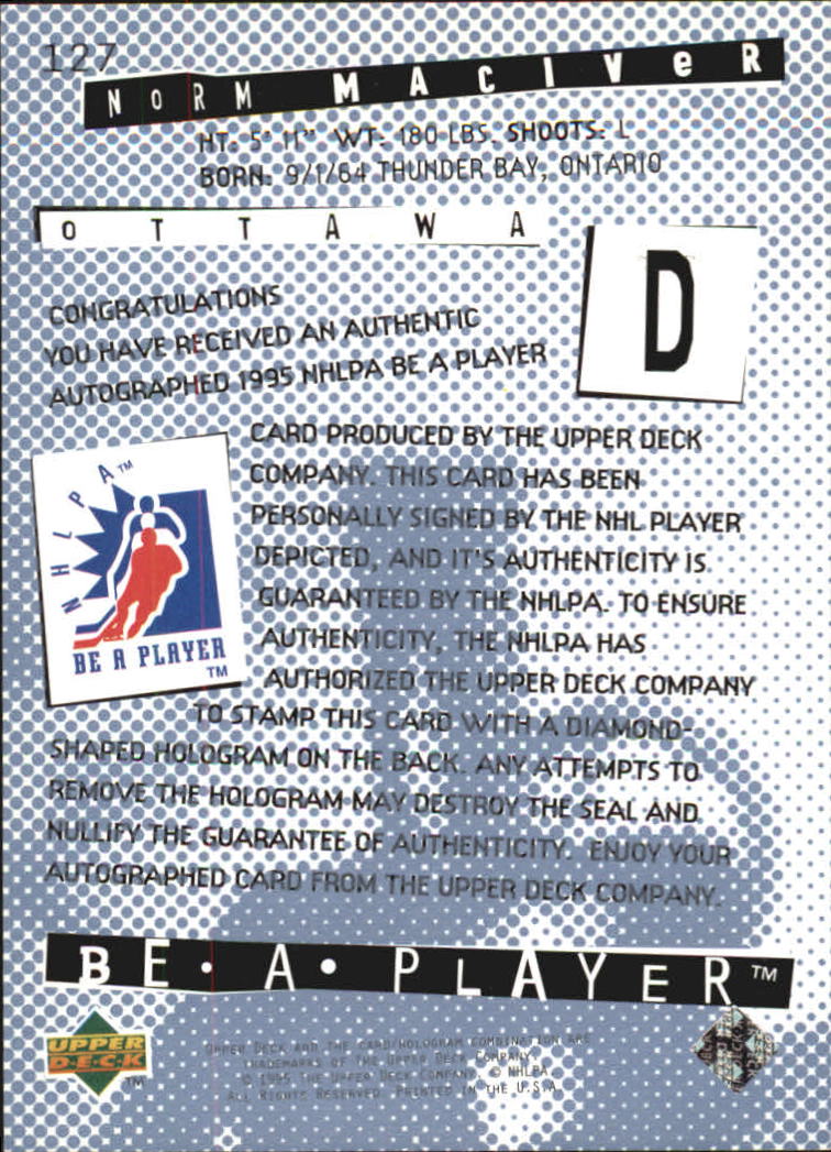 1994-95 Be A Player Autographs #127 Norm Maciver back image
