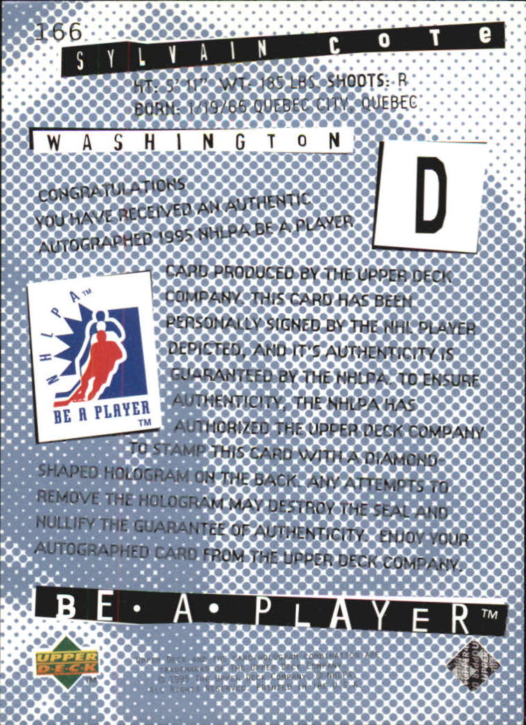 1994-95 Be A Player Autographs #166 Sylvain Cote back image