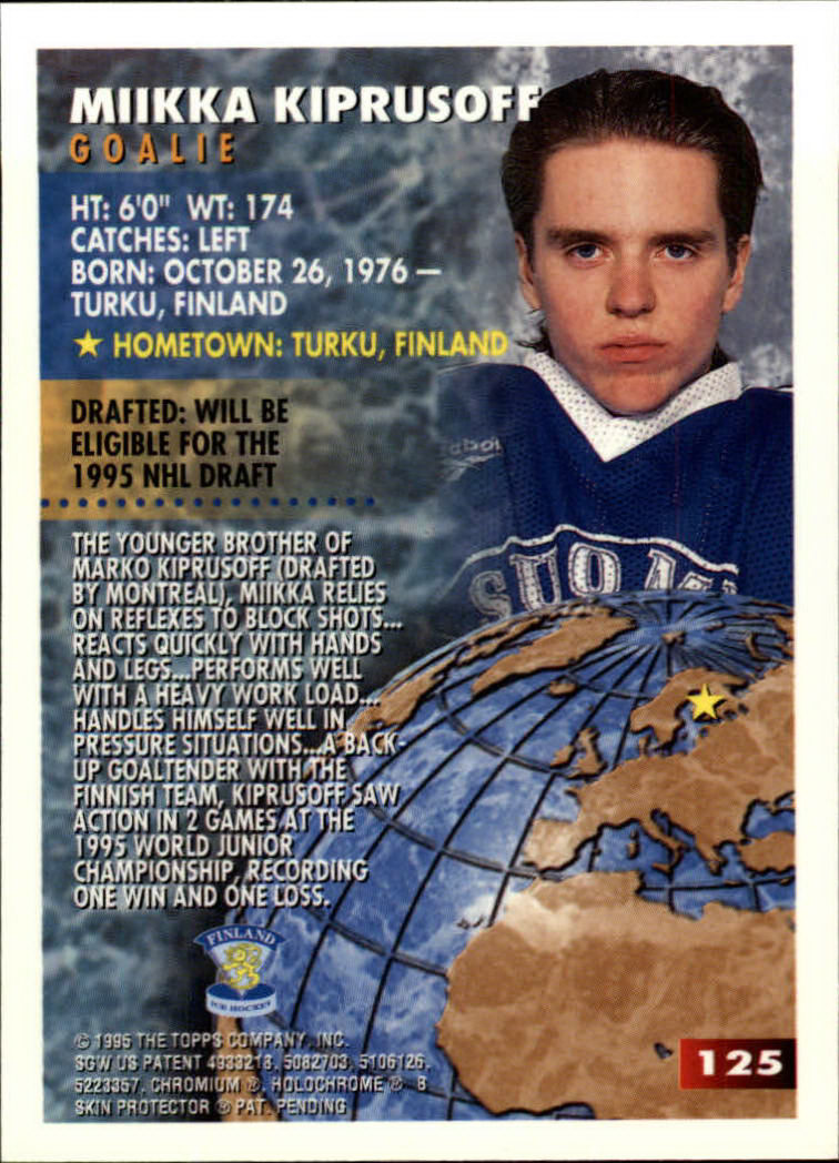 1994-95 Finest #125 Miikka Kiprusoff RC back image