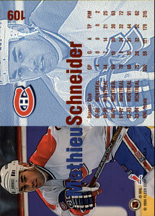 1994-95 Fleer #109 Mathieu Schneider back image