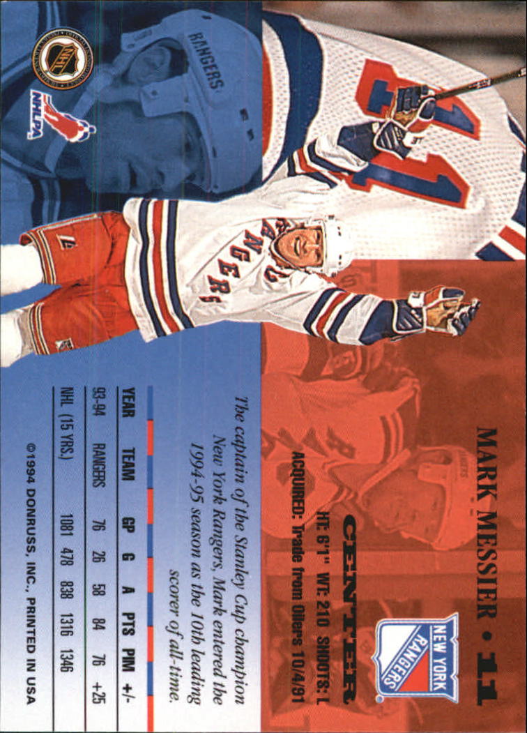 1994-95 Leaf #11 Mark Messier back image