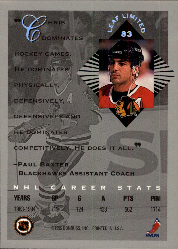 1994-95 Leaf Limited #83 Chris Chelios back image