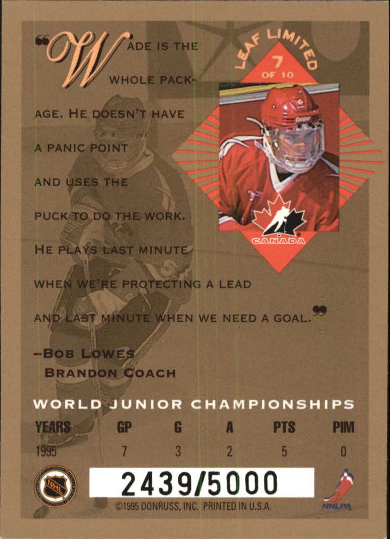 1994-95 Leaf Limited World Juniors Canada #7 Wade Redden back image