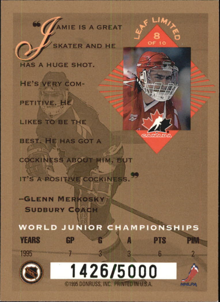 1994-95 Leaf Limited World Juniors Canada #8 Jamie Rivers back image