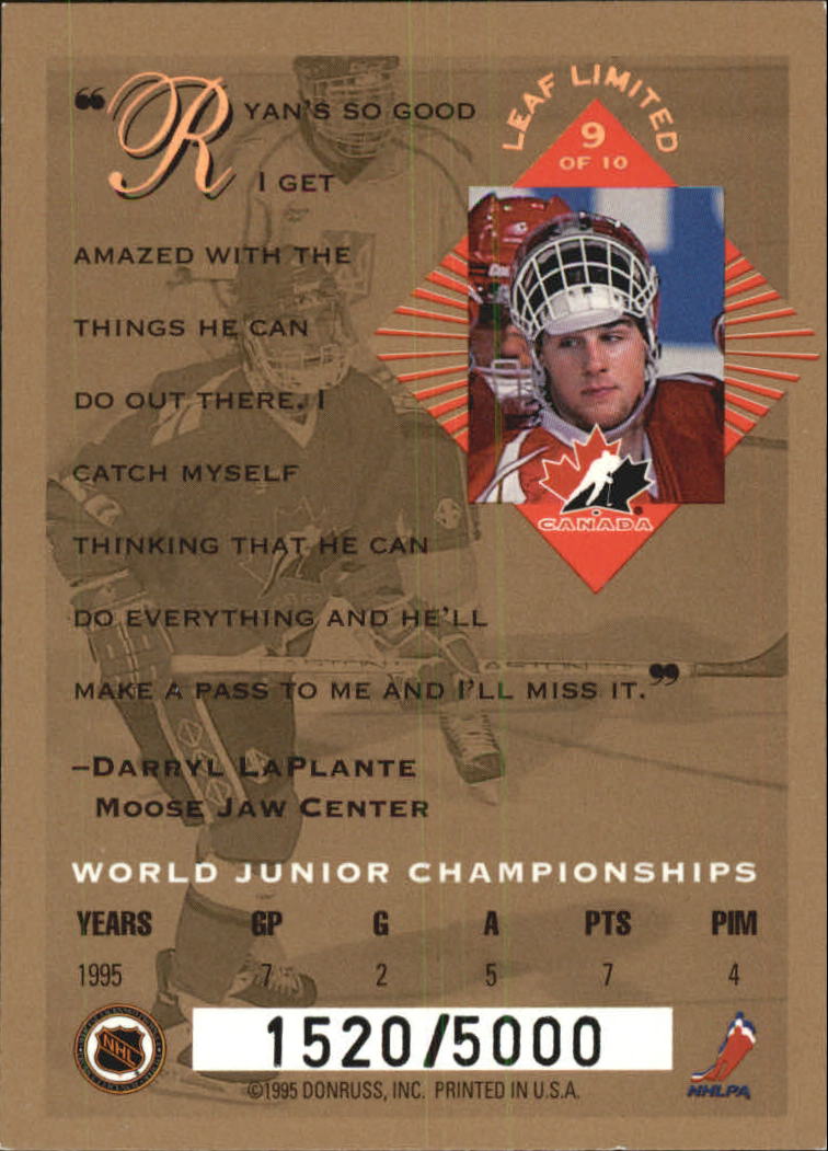 1994-95 Leaf Limited World Juniors Canada #9 Ryan Smyth back image