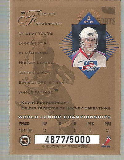 1994-95 Leaf Limited World Juniors USA #3 Jason Bonsignore back image