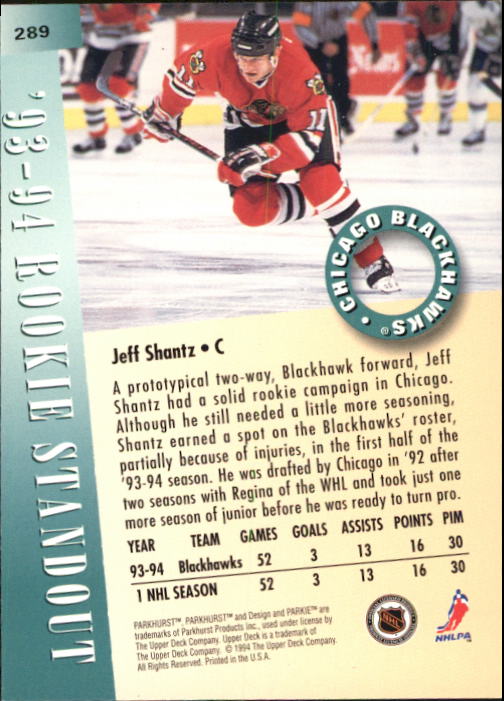 1994-95 Parkhurst #289 Jeff Shantz back image