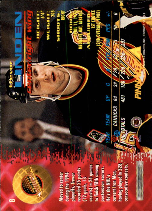 1994-95 Pinnacle #8 Trevor Linden back image