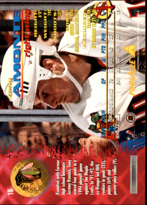 1994-95 Pinnacle #16 Tony Amonte back image