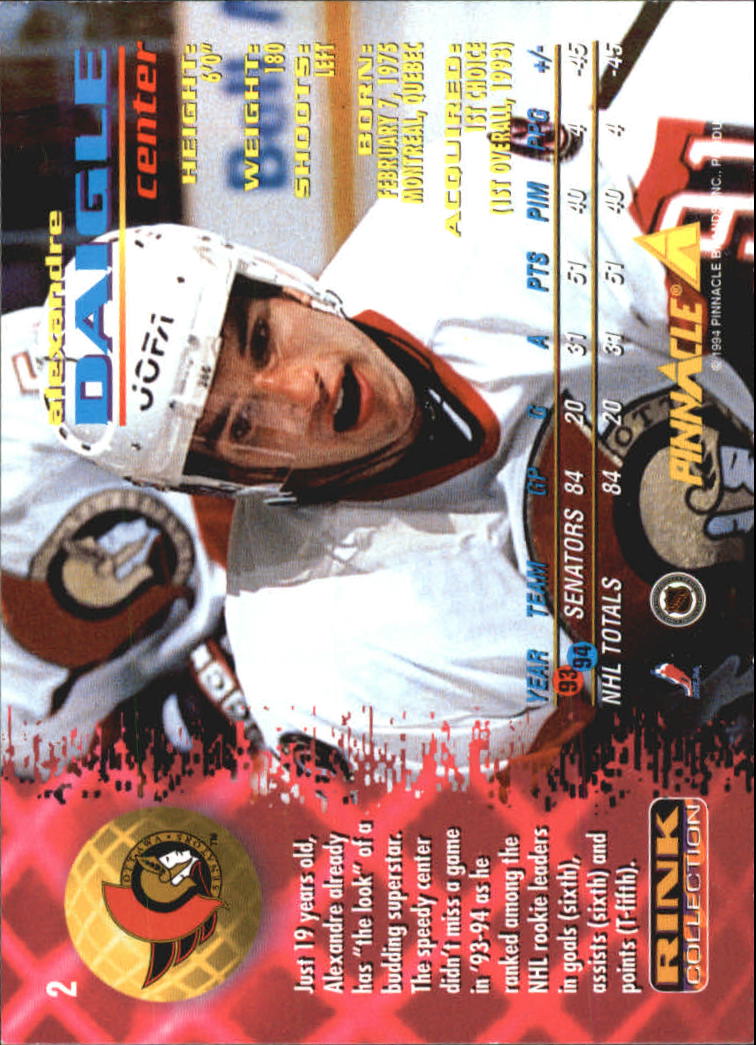1994-95 Pinnacle Rink Collection #2 Alexandre Daigle back image
