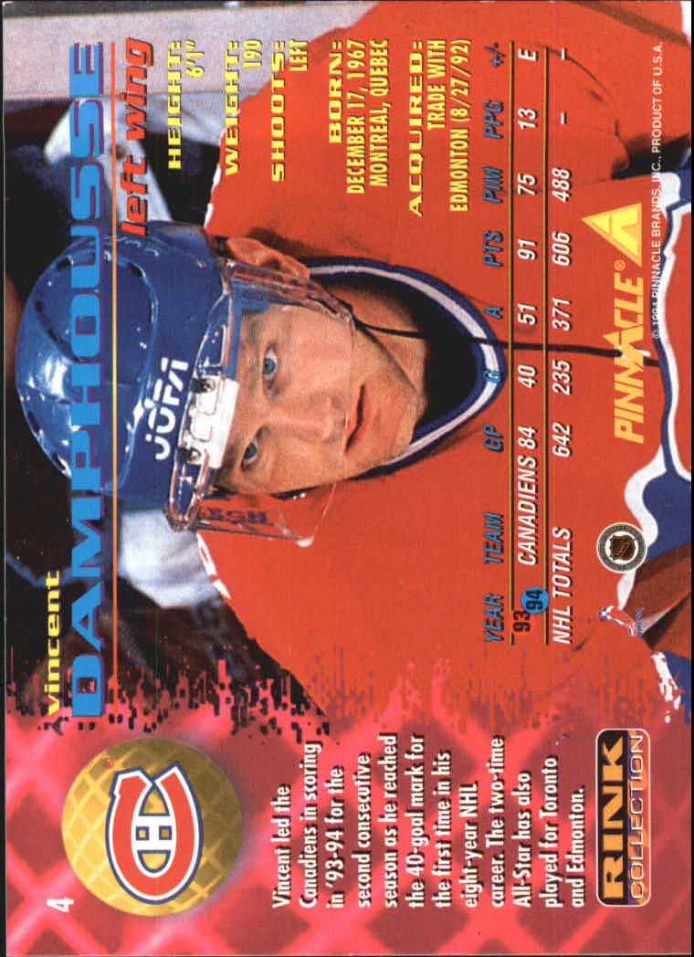 1994-95 Pinnacle Rink Collection #4 Vincent Damphousse back image