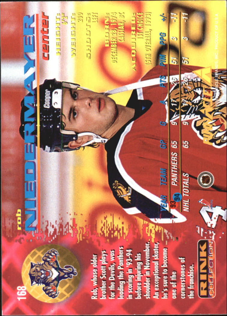 1994-95 Pinnacle Rink Collection #168 Rob Niedermayer back image