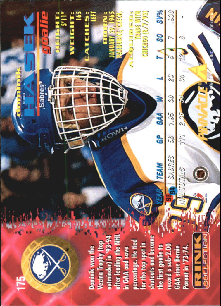 1994-95 Pinnacle # 175 NM/MT Hockey Card Dominik Hasek 
