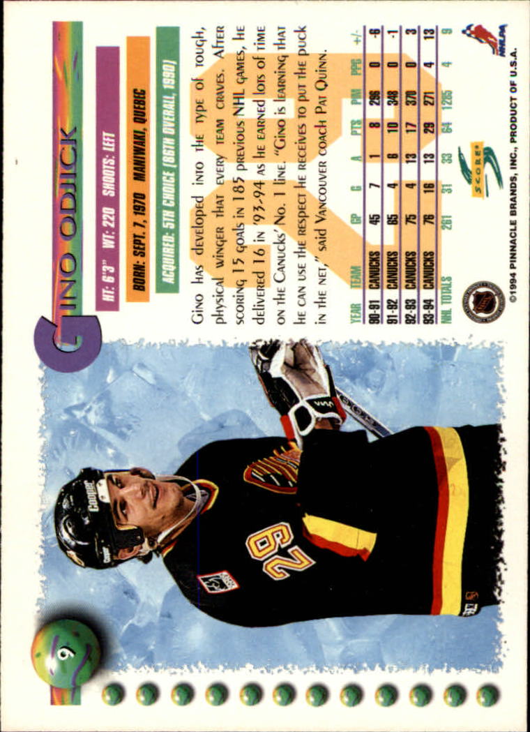 1994-95 Score #9 Gino Odjick back image
