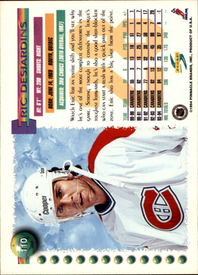 1994-95 Score #110 Eric Desjardins back image