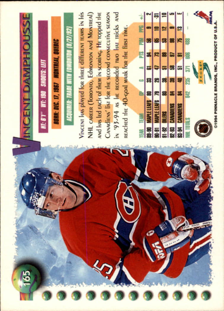 1994-95 Score #165 Vincent Damphousse back image