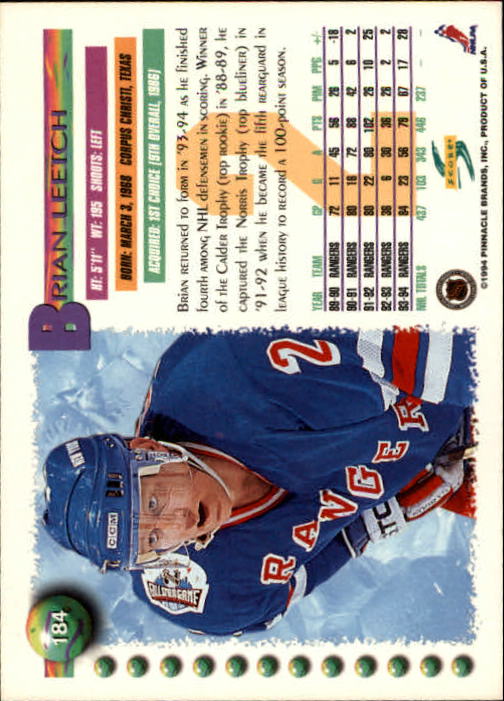 1994-95 Score #184 Brian Leetch back image