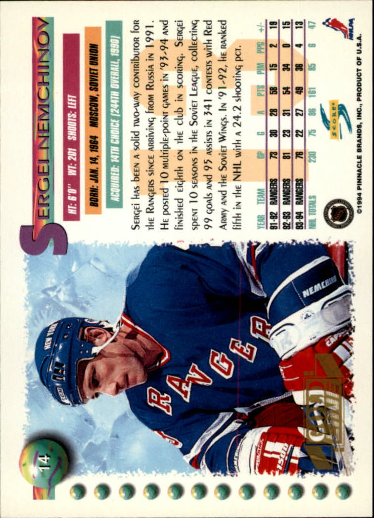 1994-95 Score Gold Line #14 Sergei Nemchinov back image